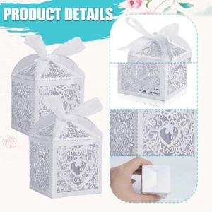 24PCS White Hollowed Out Heart Wedding Candy Box Wedding Welcome Baby Shower - Picture 1 of 7