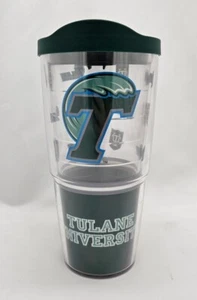 Tulane Green Wave Logo Tervis Tumbler 24 oz Lid New Orleans Acrylic Glass Cup - Picture 1 of 5