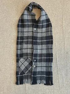 Vintage Matt Andrews Zefyr Wool Scarf Vest Gray Plaid Fringe Pocket Men Women - Picture 1 of 7