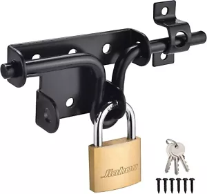 Door Lock Gate Latch, Heavy Duty Slide Bolt Door Lock with Brass Padlock & 3 Key - Picture 1 of 7