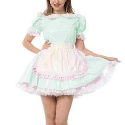 Mini Conjuntos de Vestir de PVC Plisado Maid Lolita Disfraz de Criada con Delantal Foto 1 de 4