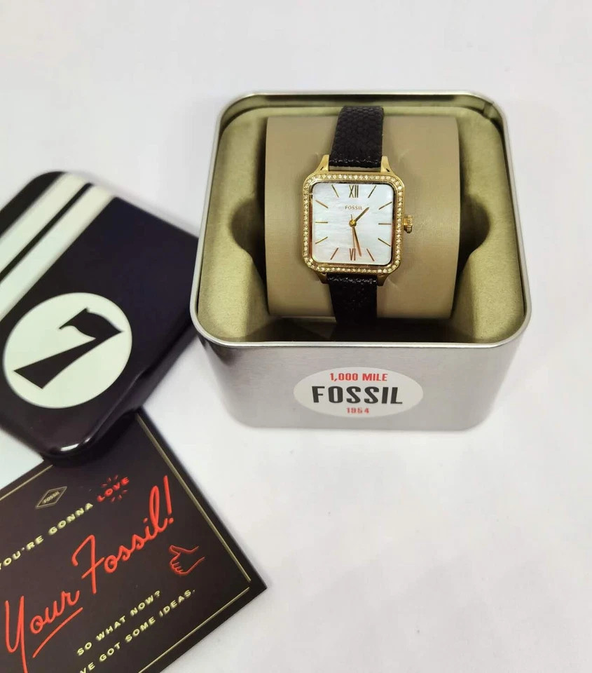 AUTHENTIC FOSSIL COLLEEN CRYSTALS GOLD BLACK MOP DIAL WOMEN'S BQ3918 WATCH