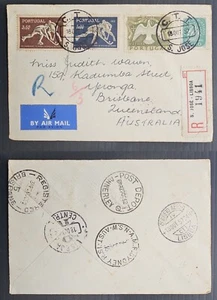 1952 Portugal Airmail Reg Cover ties 4 stamps cd CTT S. Jose-Brisbane - Picture 1 of 3
