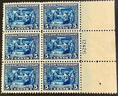 Scott#: 550 - Firma de Bloque de Placa Tercentenaria Compacta/Peregrina de 6 MNHOG Foto 1 de 2