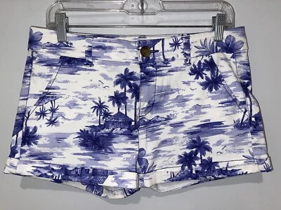 Pantalones Cortos American Eagle Para Mujer’s 6 Azul Blanco Palma Chino Elastizados Midi Foto 1 de 4