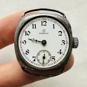 RARE Military Watch OMEGA CUSHION TRENCH Cal. 26.5 Silver 0,925 Swiss Vtg REPAIR - Picture 1 of 19