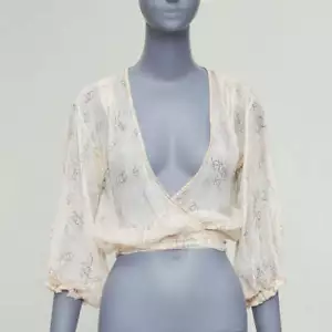 CHANEL 06P cream 100% silk CC dotted print allover wrap blouse FR36 S - Picture 1 of 9