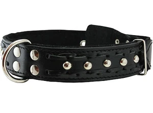 Braided Studs Real High Quality Leather Dog Collar 1.6" wide 19"-24" neck - Picture 1 of 4