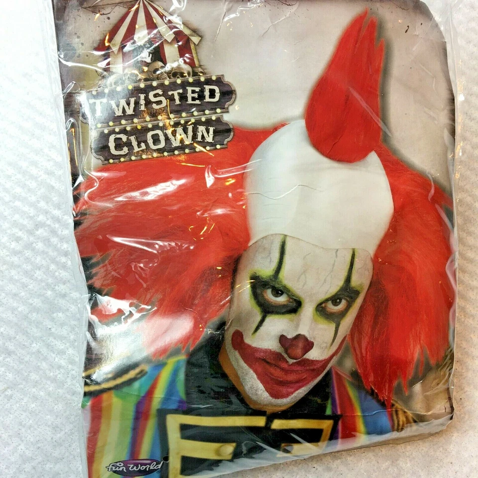 Scary Twisted Clown Wig Adult Skull Cap Red Green Blue Creepy Halloween Costume