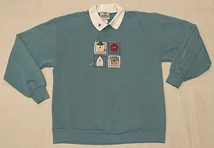 Vtg Top Stitch by Morning Sun Sweatshirt Womens L Collared Bird Birdhouse - Picture 1 of 19