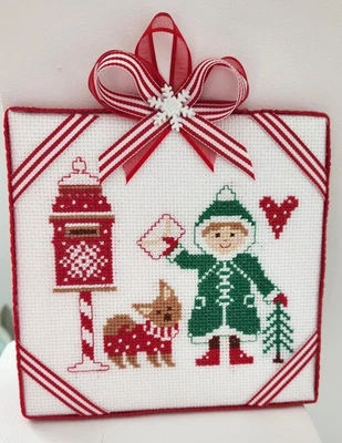 LETTER TO SANTA! Completed Finished Cross Stitch- Ornament Gift Keepsake - Image 1 of 2