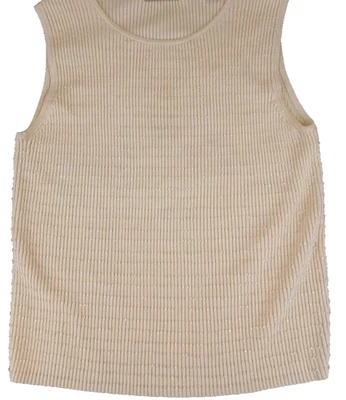 Kate Hill 3XL NEW Beige Silk Sleeveless Beaded Top Neck Ribbed Party Holidays - Image 1 of 4