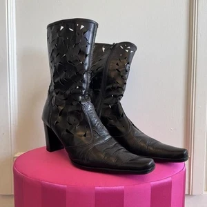 Y2K Next black heeled calf length cowboy style boots with A Flat Pointed Toe - Picture 1 of 8