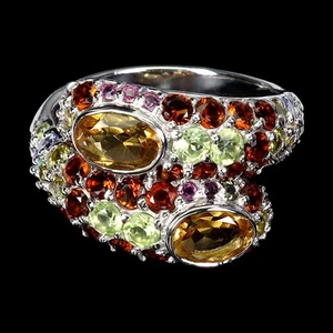 925 Sterling Silver Ring Oval Citrine 7x5mm Peridot Tanzanite Gemstone Size 8.5 - Picture 1 of 13