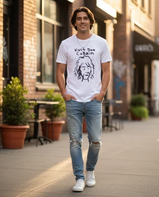 Camiseta Kurt Cobain Autorretrato Doodle Para Hombre XS Blanca Nirvana Grunge Rock Indie Alt Foto 1 de 4
