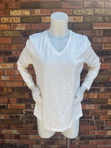 Lands’ End size XL (18) Long sleeve ivory V-neck Supima Cotton t-shirt Tee Shirt - Picture 1 of 21