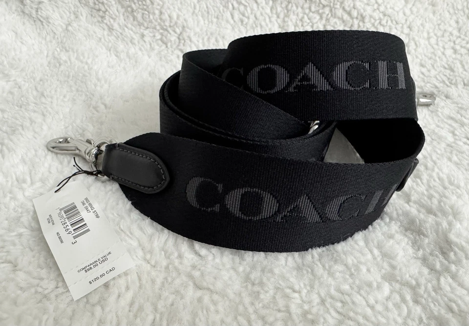 Coach Webbing Strap In Webbing and Smooth Leather/Silver/Black CR460
