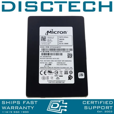 Micron 5200 MAX MTFDDAK480TDN-1AT16ABYY 480GB 2.5" eTLC Mixed Use SED SATA SSD - Image 1 of 3