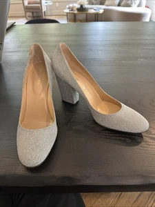 Sergio Rossi Silver Glitter Block Heel Pumps Size 41 US 11 Made in Italy PERFECT - Picture 1 of 9