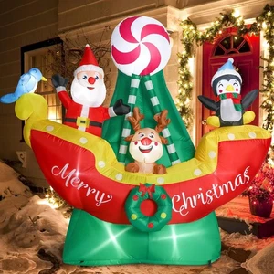 6FT Christmas Inflatables Ship - Christmas Santa Claus on Ship Blow up Yard D... - Bild 1 von 7
