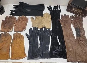 Women's Vtg Gloves Lot of 7: Different Styles/Materials Leather, Kidskin, Nylon - Picture 1 of 24