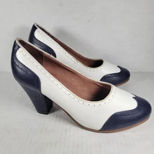 Royal Peggy Damen Leder marineblau/weiß 1940er Spectator Saddle 3" Pumps Größe 7 - Bild 1 von 8