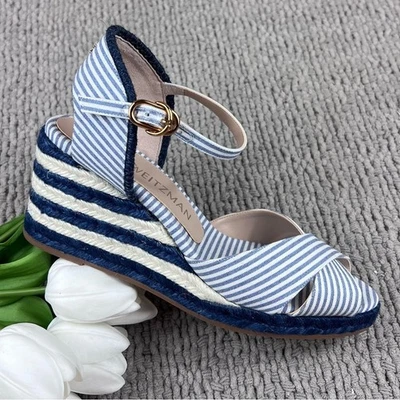 NEW Size 8.5 Stuart Weitzman Mirela Nautical Navy Espadrille Wedge Sandal Shoe - Image 1 of 4