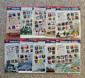 USPS Celebrate The Century 1900-1999 Decade Stamps Complete Sealed Set of 10 - Picture 1 of 2
