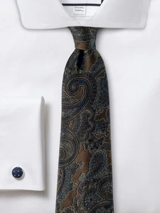 Salvatore Ferragamo Mens Italian Silk Tie Brown Blue Paisley Woven Necktie - Picture 1 of 14