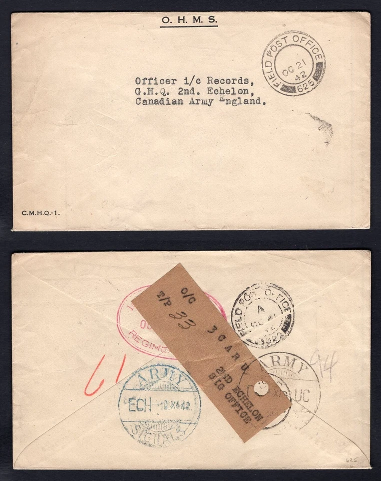 Canada WW2 Military 1942 OHMS Official Cover. Multiple Forwards, Tape - Image 1 of 3