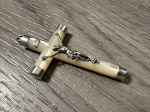 croix - Crucifix ancien - nacre et argent massif - Picture 1 of 3