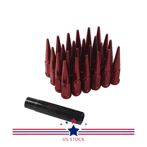 24 PCS Spike Lug Nuts Red 14mmx1.5 For Chevy Silverado Tahoe 4.4" Tall w/ Key - Picture 1 of 6