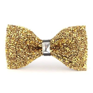 Mens Rhinestone Bow Tie Pre-tied Glitter Bowties with Adjustable Strap Wedding - Picture 1 of 24