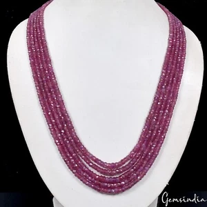 MARAVILLOSO COLLAR DE CUENTAS DE CORTE REDONDO RUBÍ MOZAMBIQUE ROSA 5 LÍNEAS NATURAL 500 CTS - Imagen 1 de 8