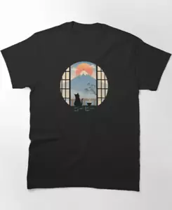 Coffee Cat in Mt. Fuji Classic T-Shirt - Picture 1 of 4