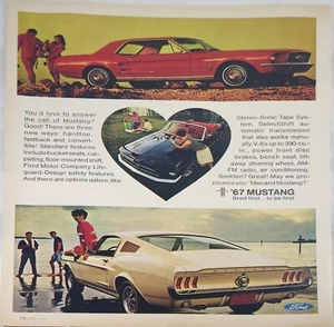 Ford Mustang 1966 rojo coche anuncio vintage diseño características de seguridad 14"x10" - Imagen 1 de 1
