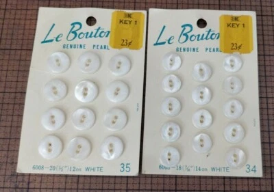 Vintage -- Le Bouton White GENUINE PEARL  Buttons 2 SETS - 26 BUTTONS - Image 1 of 4
