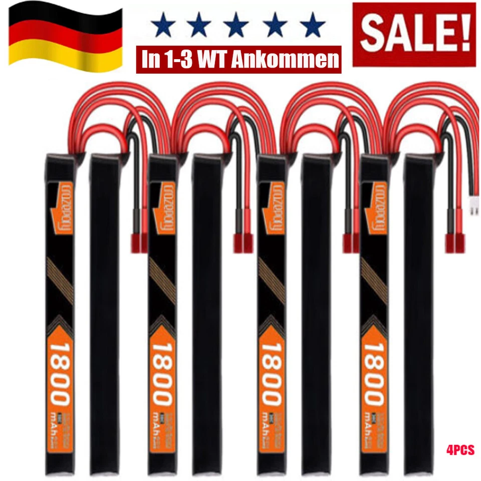 4 Stücke 11,1V 1800mAh 30C Airsoft Hobby LiPo Akku mit Mini Tamiya Stecker DHL - Bild 1 von 4