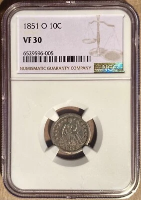 1851-O NGC VF30 Liberty Seated Dime 10c - New Orleans Mint - Image 1 of 2
