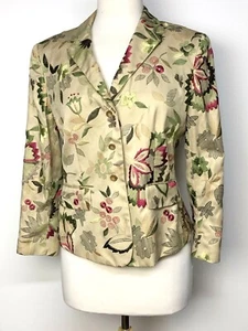 Jones New York Damen hellbraun Jacke Blazer Seidenmischung Blumen bestickt gefüttert Gr. 6 - Bild 1 von 10