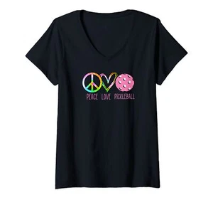 Womens Girls Pickleball Shirts Retired Ladies Peace Love Pickleball V-Neck T-... - Picture 1 of 1