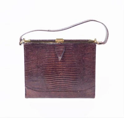 Винтажный Deitsch аллигатор сумочка Дамская сумка с монета сумочки коричневый кожаный застежки 1950 - Изображение 1 из 4