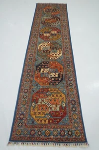 3 x 10 ft Blue Ersari Afghan Hand knotted Tribal Oriental Runner Rug - Picture 1 of 14