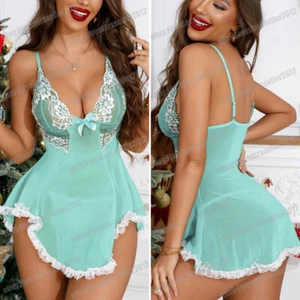 Women's Sexy-Lingerie Babydoll G-string Sleepwear Underwear Lace Dress Nightwear - Picture 1 of 36