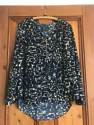 PRIMARK.  NAVY PRINT TUNIC TOP. V NECK/ZIP DETAIL/LONGER AT BACK, SIZE 12 - Image 1 of 2