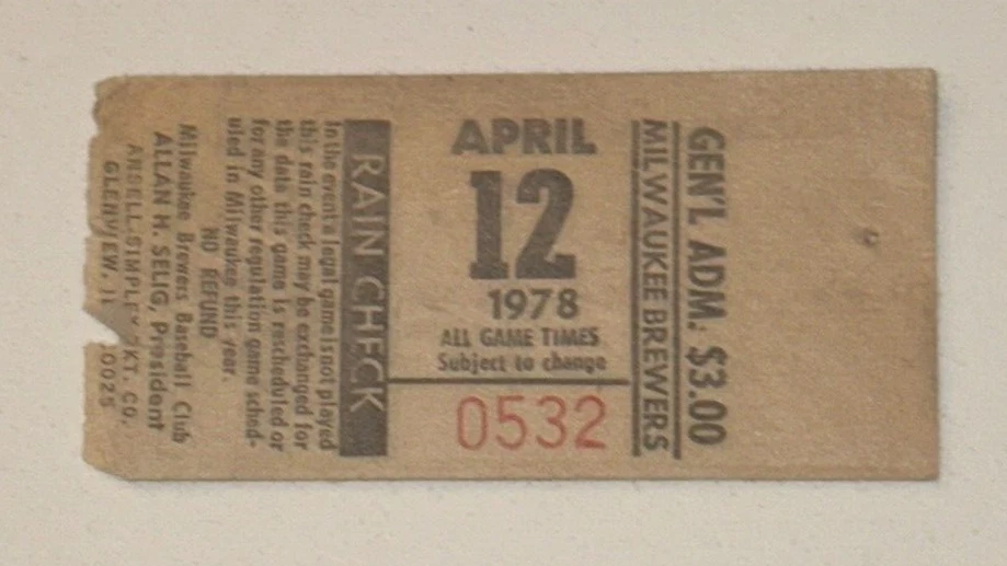 Boleto Moose Haas 14 ponches Yankees Brewers County Stadium 12/04/1978 Foto 1 de 2