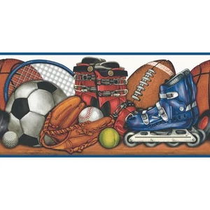 Sports Balls and Equipment on a Shelf Wallpaper Border BC1580666 / MN5035 - Picture 1 of 1