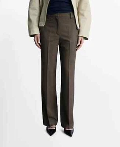 MANGO L24528 Womens Brown Flowy Straight-fit Trousers Pants Size US 12 - Picture 1 of 6