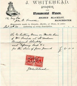 1931 BOB Umsatzbeleg - J Whitehead Bildhauer & monumentaler Freimaurer - Manchester - Bild 1 von 1