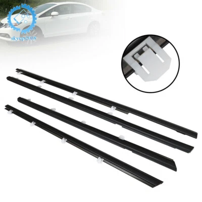 Black For Honda Civic 2012-2015 Outer Window Moulding Trim Weather Strips Seal Foto 1 de 4